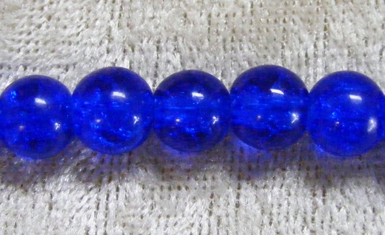 Krackelerad glaspärla, 8 mm, kungsblå - Klicka på bilden för att stänga