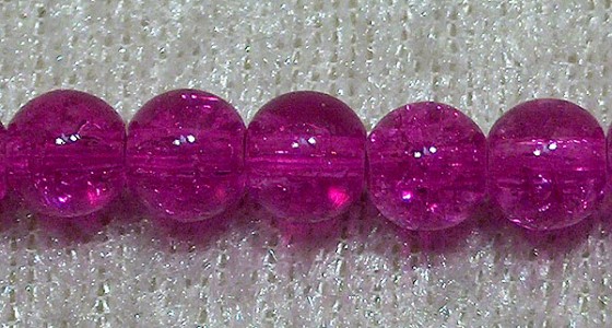 Krackelerad glaspärla, 6 mm, Mörk fuchsia
