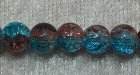 Krackelerad glaspärla, 6 mm, Turkos/Brun