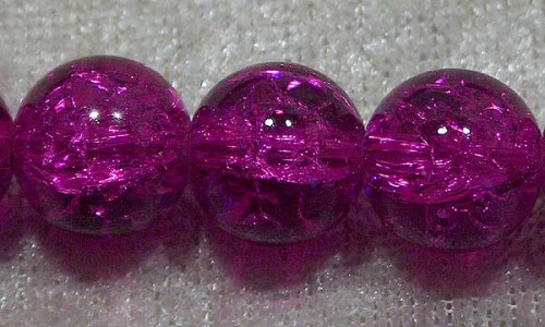 Krackelerad glaspärla, 12 mm, Mörk fuchsia