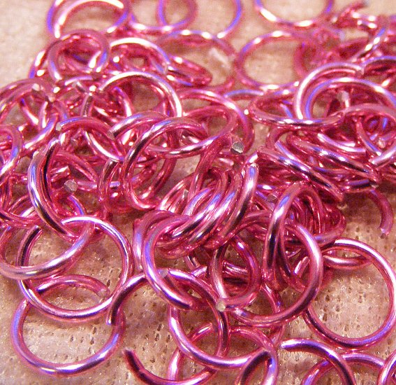 Bindringar, aluminium, rosa, 8x1 mm - Klicka på bilden för att stänga