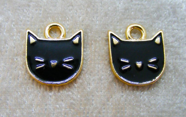 Berlock, katt, guldfärgad med svart emalj - Klicka på bilden för att stänga