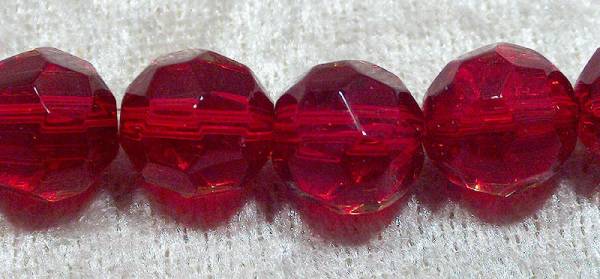 Facetterad rund kristallpärla, Mörkröd, 12 mm