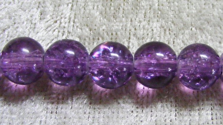 Krackelerad glaspärla, 10 mm, ljusare lila - Klicka på bilden för att stänga