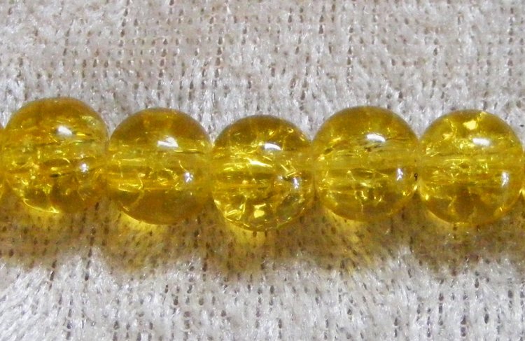 Krackelerad glaspärla, 8 mm, gul - Klicka på bilden för att stänga