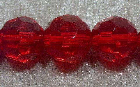 Facetterad rund kristallpärla, Röd, 12 mm