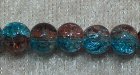 Krackelerad glaspärla, 6 mm, Turkos/Brun
