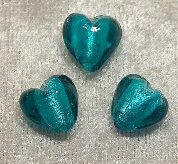 Silverfoil hjärta, XS, Mörk turkos, 12x12 mm - Klicka på bilden för att stänga