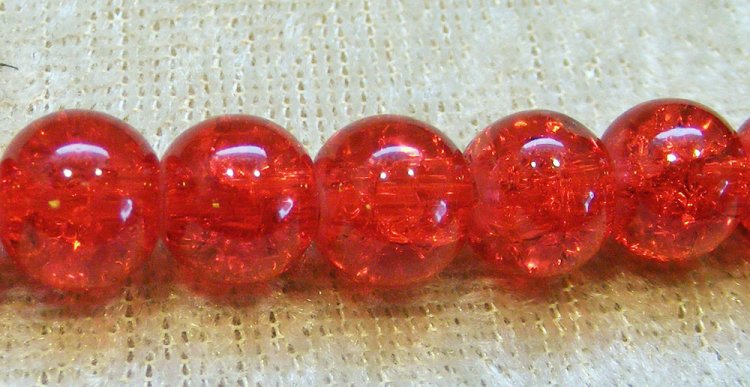 Krackelerad glaspärla, 4 mm, Röd - Klicka på bilden för att stänga