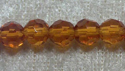 Facetterad rund kristallpärla, Bärnsten, 6 mm