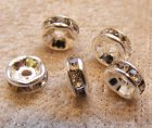 Strassmellandel/rondell, platinafärgad/transparent strass, ø 6mm