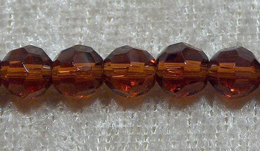 Facetterad rund kristallpärla, Mörkbrun, 6 mm