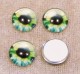 Ögoncabochoner, glas, grön/lime/vit/svart, 12 mm rund