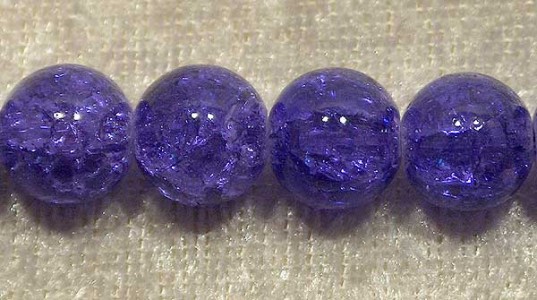 Krackelerad glaspärla, 10 mm, Blålila