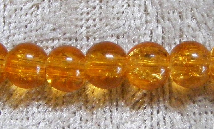 Krackelerad glaspärla, 6 mm, ljusare orange - Klicka på bilden för att stänga