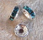 Strassmellandel, rondell, silverfärgad, turkos, 8 mm