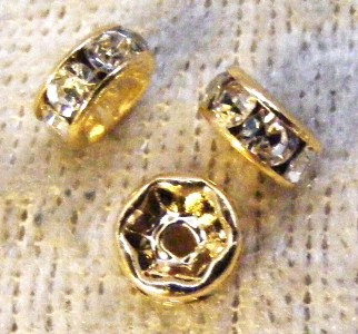 Strassmellandel, rondell, guldfärgad, 6 mm