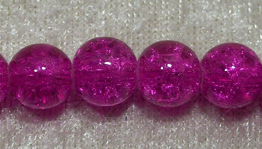 Krackelerad glaspärla, 10 mm, Mörk fuchsia