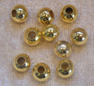 Rund guldfärgad metallpärla, 8 mm, stort hål