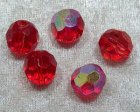 Facetterad rund kristallpärla, Röd AB, 12 mm
