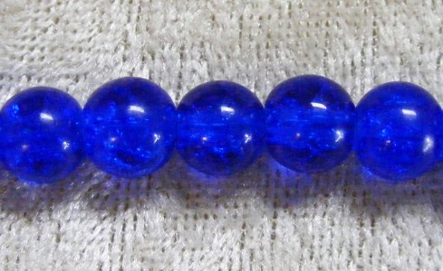 Krackelerad glaspärla, 6 mm, kungsblå