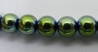 Hematit rund 6 mm, elektropläterad grön