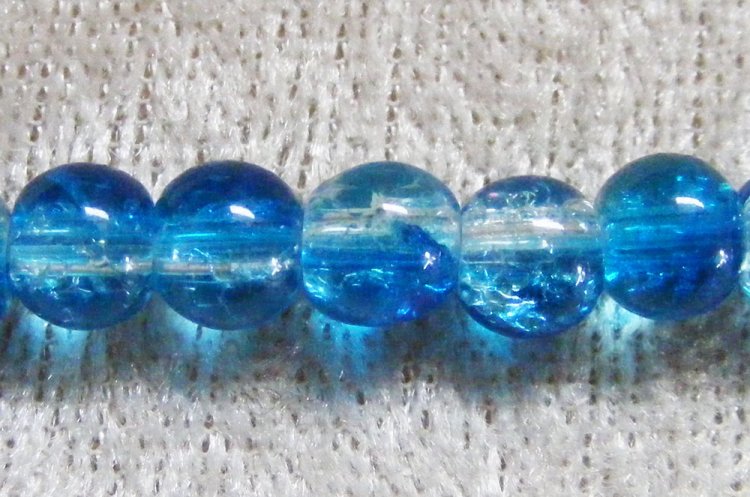 Krackelerad glaspärla, 6 mm, blå/transparent - Klicka på bilden för att stänga