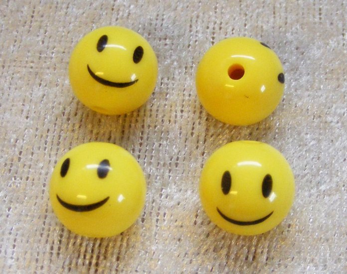 Akrylpärla, smile, gul/svart - Klicka på bilden för att stänga
