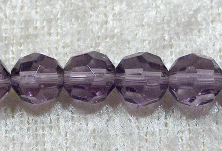 Facetterad rund kristallpärla, Lila, 6 mm