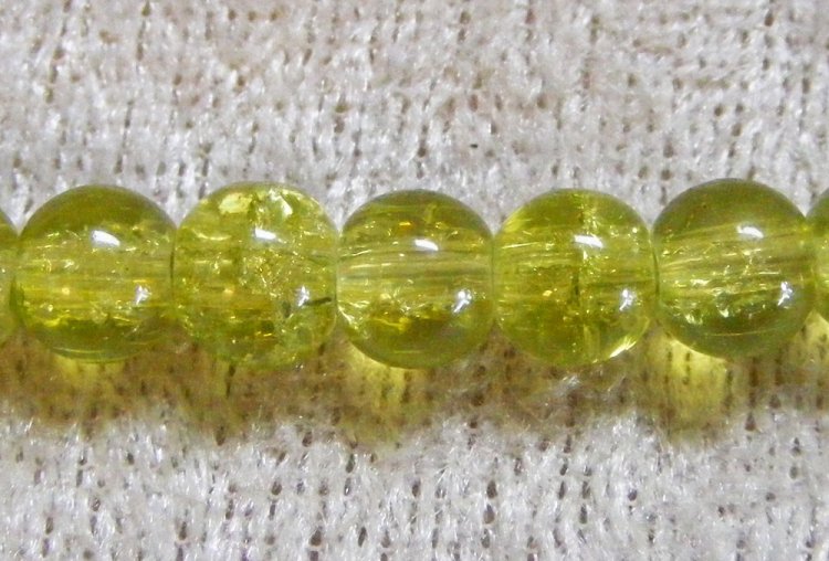 Krackelerad glaspärla, 6 mm, gulgrön - Klicka på bilden för att stänga
