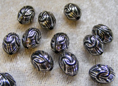 Akrylpärla, oval, svart/silver