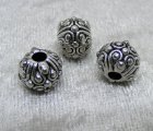 Mellandel, mönstrad, rundad, antiksilver, 3mm hål