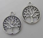 Berlock, rund, livets träd, antiksilver