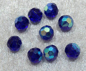 Facetterad rund kristallpärla, Koboltblå AB, 12 mm - Klicka på bilden för att stänga