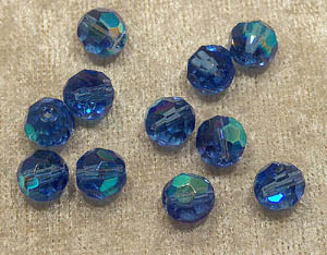 Facetterad rund kristallpärla, Blå AB, 8 mm - Klicka på bilden för att stänga
