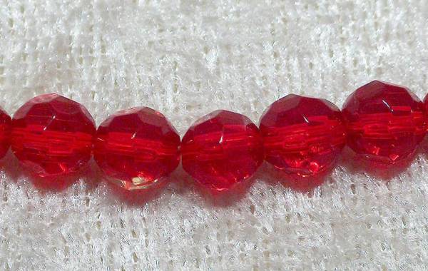Facetterad rund kristallpärla, Röd, 4 mm - Klicka på bilden för att stänga