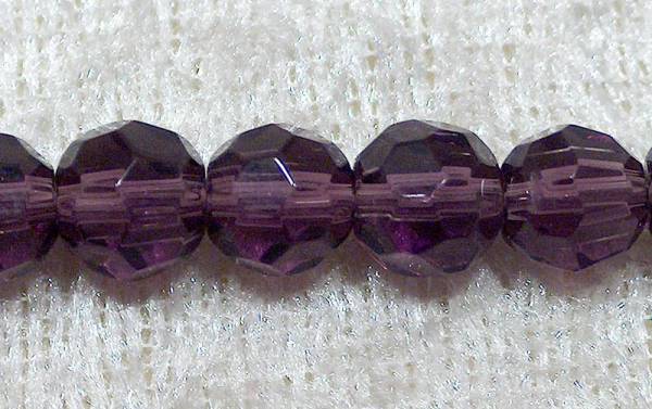 Facetterad rund kristallpärla, Mörklila, 6 mm - Klicka på bilden för att stänga