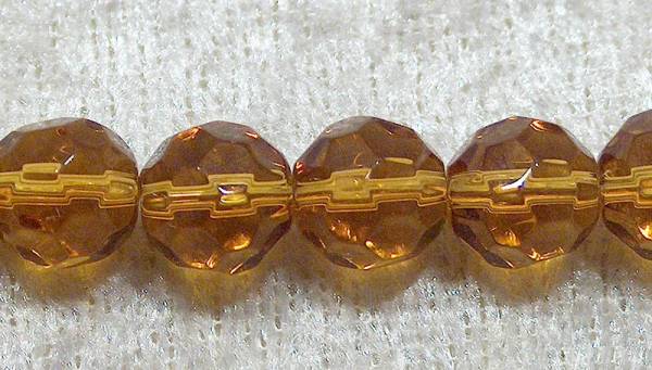 Facetterad rund kristallpärla, Bärnsten, 8 mm - Klicka på bilden för att stänga