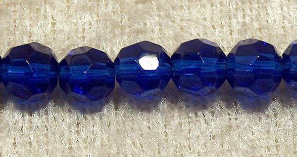 Facetterad rund kristallpärla, Koboltblå, 6 mm - Klicka på bilden för att stänga