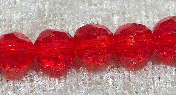 Facetterad rund kristallpärla, Röd, 6 mm - Klicka på bilden för att stänga