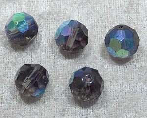 Facetterad rund kristallpärla, Smoke AB, 12 mm - Klicka på bilden för att stänga