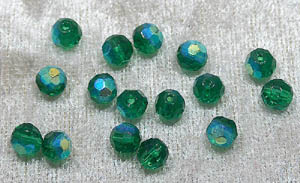Facetterad rund kristallpärla, Mörkgrön AB, 6 mm - Klicka på bilden för att stänga