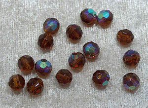 Facetterad rund kristallpärla, Mörkbrun AB, 6 mm - Klicka på bilden för att stänga