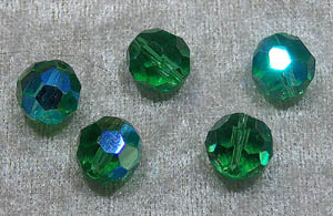 Facetterad rund kristallpärla, Grön AB, 12 mm - Klicka på bilden för att stänga