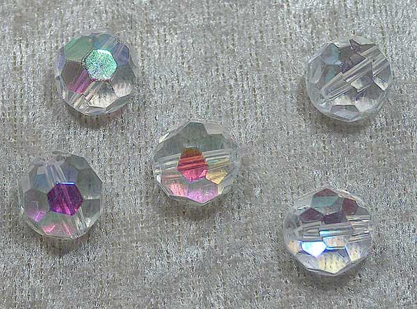 Facetterad rund kristallpärla, Transparent AB, 12 mm - Klicka på bilden för att stänga