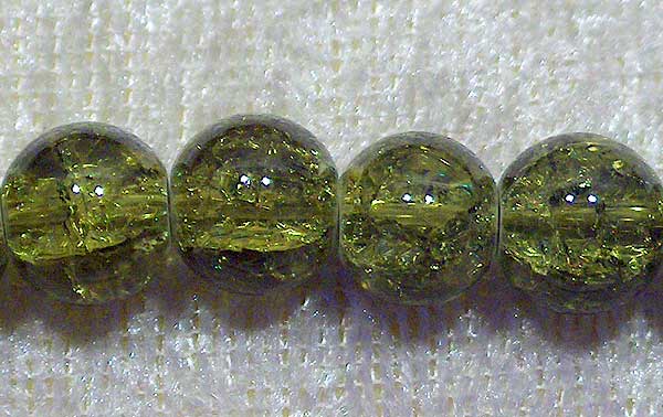 Krackelerad glaspärla, 8 mm, Mossgrön - Klicka på bilden för att stänga