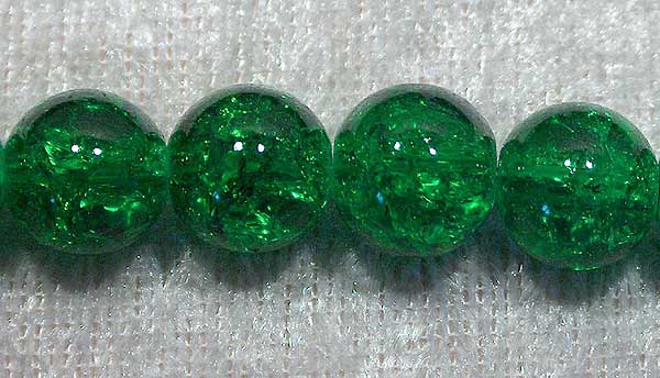 Krackelerad glaspärla, 10 mm, Mörkgrön - Klicka på bilden för att stänga