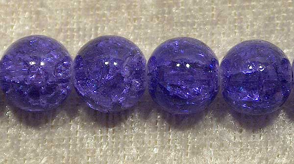 Krackelerad glaspärla, 10 mm, Blålila - Klicka på bilden för att stänga
