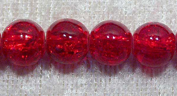 Krackelerad glaspärla, 8 mm, Djupröd - Klicka på bilden för att stänga