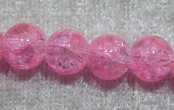 Krackelerad glaspärla, 8 mm, Rosa - Klicka på bilden för att stänga